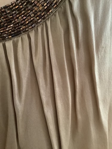 Vintage EXPRESS Deep Scoop Stretch Silk Tunic Bronze Copper Beaded Neckline M - Picture 17 of 21