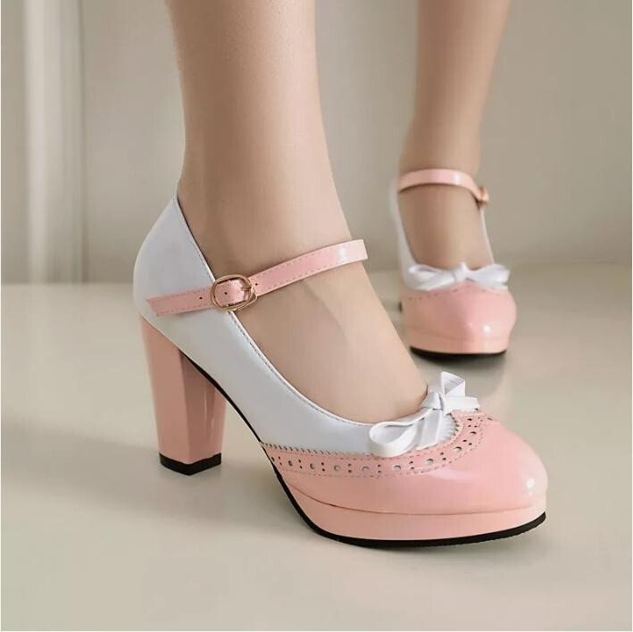 PANTOFOLA D’ORO Scarpe donna fiocco plateau fibbia tacco alto blocco Mary Jane stile Lolita 34 46