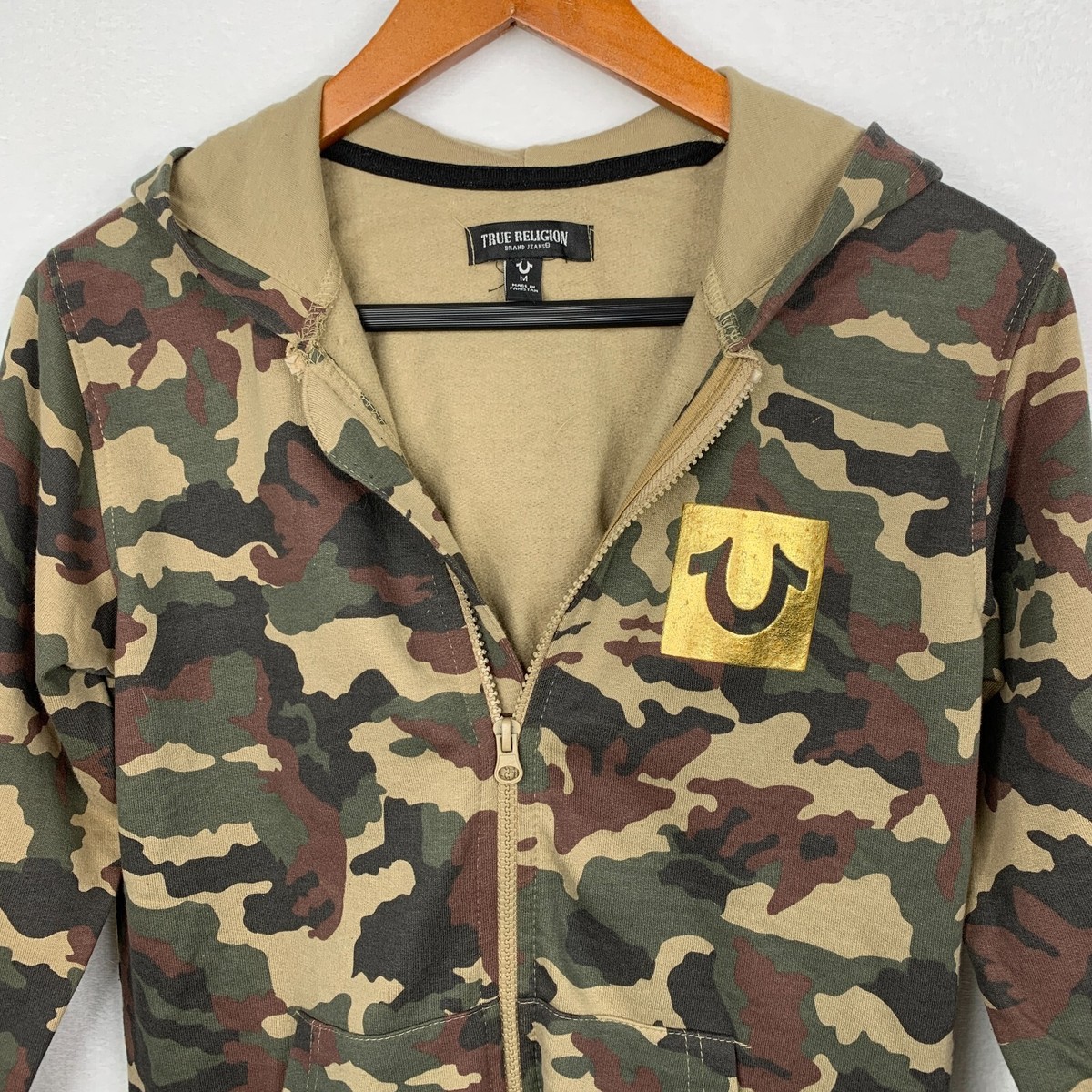 関税込み♪【TRUE RELIGION】CAMO 迷彩柄 ロゴ★パーカー True Religion Youth Camo Hoodie Sweatshirt Gold Foil Buddha