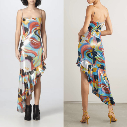 NWOT Etro Asymmetrical Artistic Floral Print Sleeveless Ruffle Dress Size 46/10
