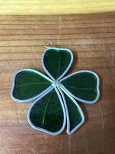 Vintage Leaded Stained Glass Shamrock Art Glass Suncatcher St Patrick  s