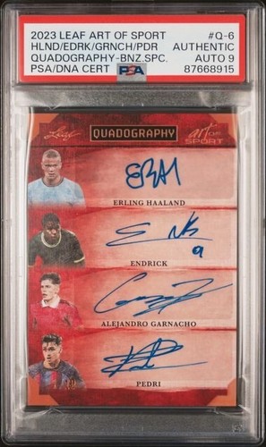 HAALAND ENDRICK GARNACHO PEDRI * PSA 9 QUAD AUTO * /10 * 2023 LEAF * PSA POP 1 *