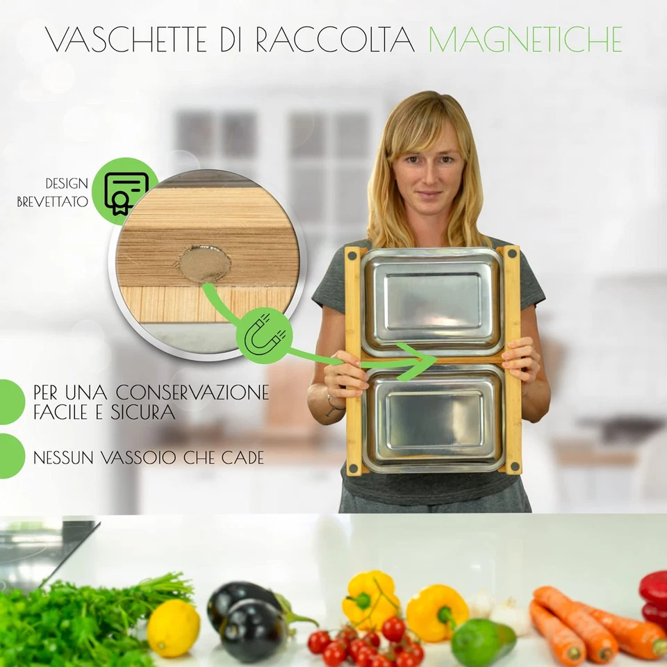 Tagliere Da Cucina Con Vassoi Magnetici - Pratico - in Legno Di Bamboo Di Alta Q - Immagine 3 di 4