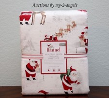 NEW Pottery Barn Kids HERITAGE SANTA Organic Flannel Queen Sheet Set Christmas