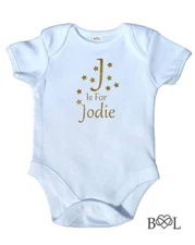 GIRLS BODYSUIT INITIAL LETTER BABY VEST BABYGROW GIFT NAME PERSONALISED PRESENT