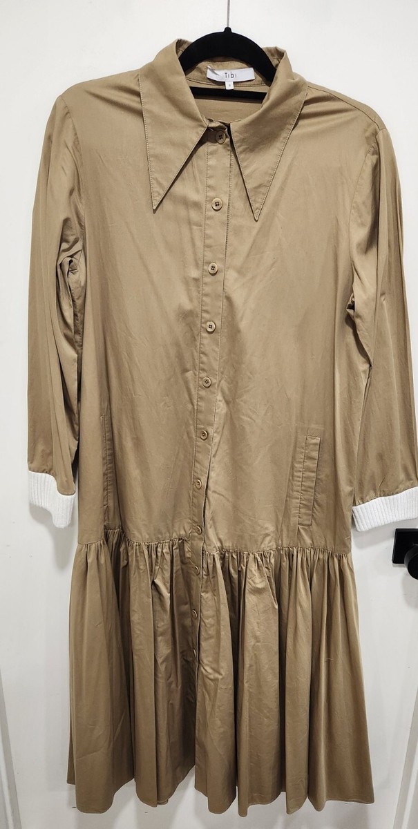 TIBI WOMENS SIZE 8 COTTON-POPLIN SHIRT DRESS IN OATMEAL GREAT CONDITION |  eBay