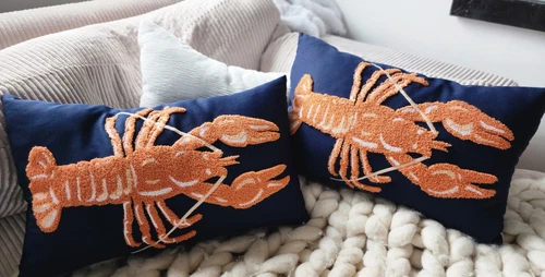 Beach House Ocean Accent Throw Pillow Red Lobsters Sea 19" L - Set Of 2