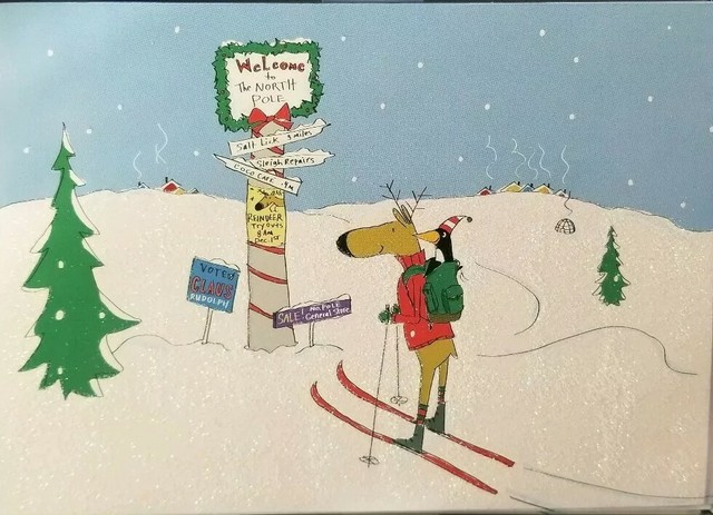 Peter Pauper Press Christmas Cards Open Box Reindeer On Skis 18cards 