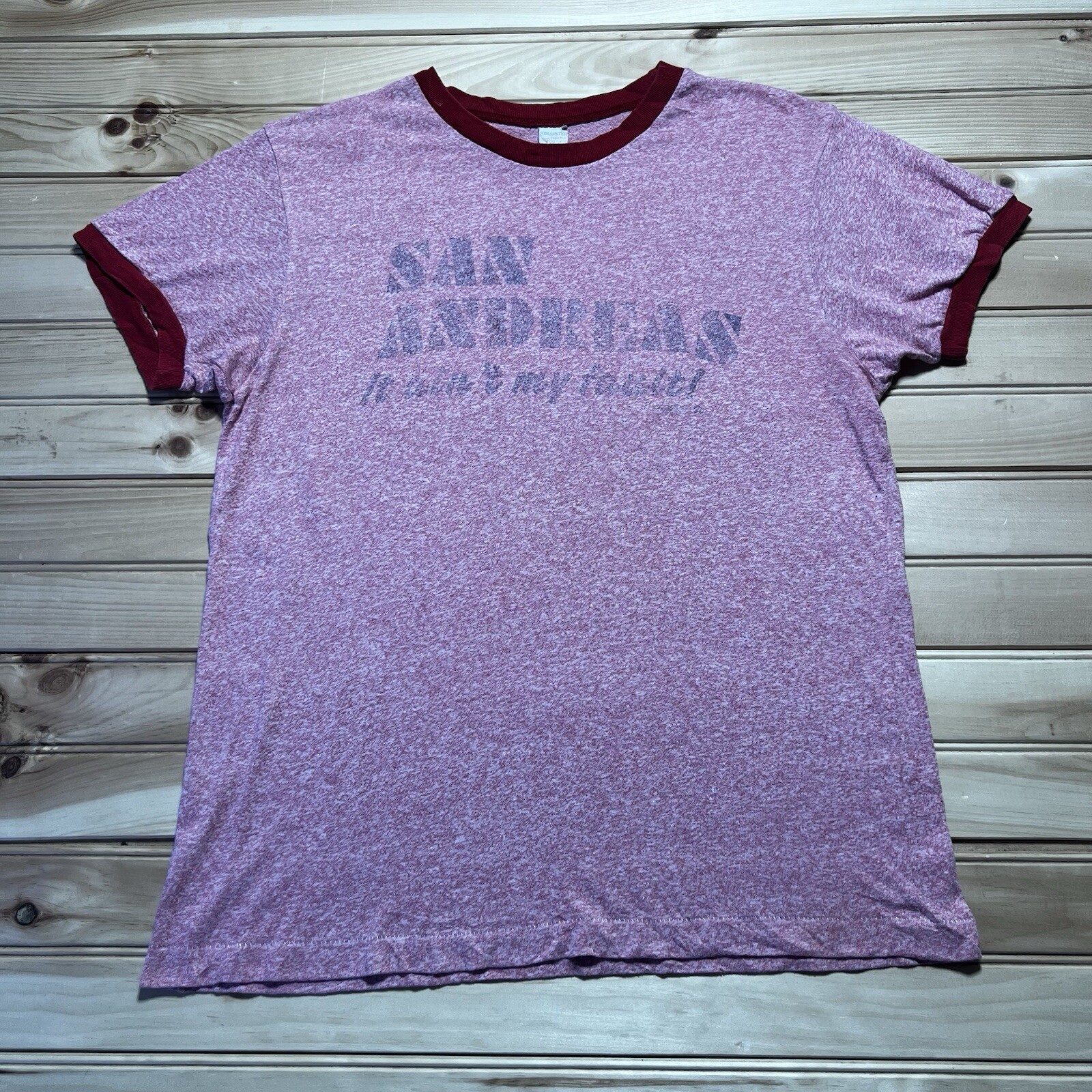 Vintage 80s Hollister San Andreas It’s Not My Fault - Faded Ringer Shirt Medium