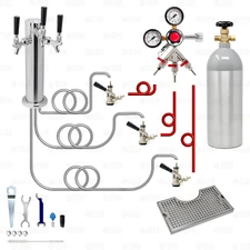 3 Tap Triple Tower Draft Beer CO2 Kegerator Keezer Conversion Kit + 5lb Co2 Tank