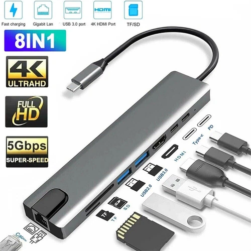 USB C Hub Ethernet Multiport Type C Adapter For MacBook Pro/Air iPad Pro Laptop - Picture 13 of 18