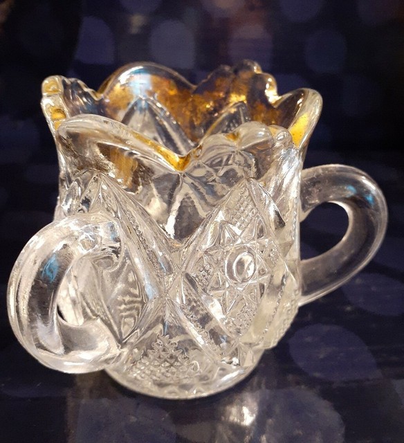 VINTAGE 3 Handled Clear Glass Gold Trim Toothpick Holder eBay