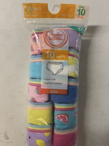 Girls 10 Pk Multi Color Briefs SZ 10 Wonder Nation New SKU A 34