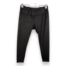 XL EBB AND FLOW LEGGINGS BLACK STRETCH CROPPED ATHLETIC ACTIVEWEAR GOTH SHIMMER