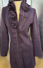Purple Rose Design Wool Coat From Italy Size Small