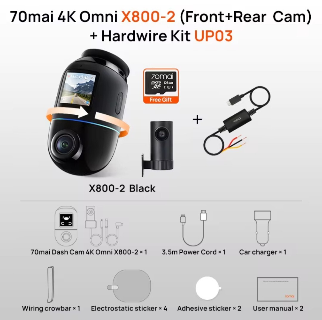 2025 70mai Dash Cam 4K Omni X800 360° View GPS ADAS 4G AI Motion