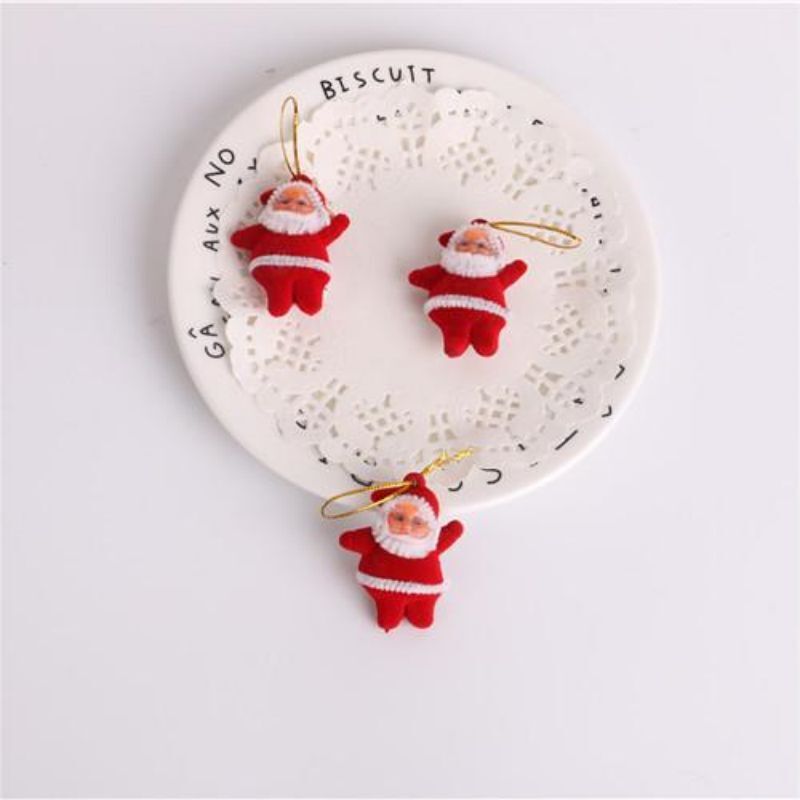 Vintage Miniature Flocked Dancing Santas Home Ornaments Lot