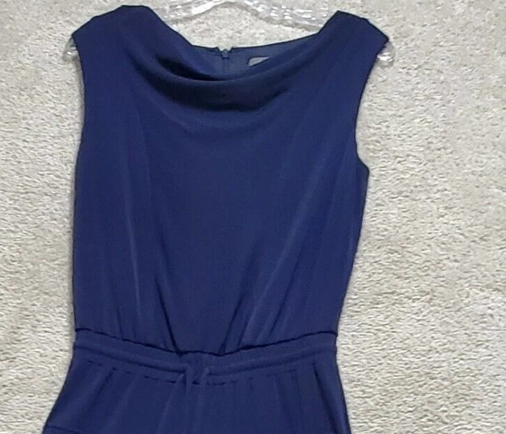 Mono Vince Camuto Para Mujer XS Azul Marino Capucha Cuello Corbata Frontal Pierna Ancha Palazzo Foto 3 de 4