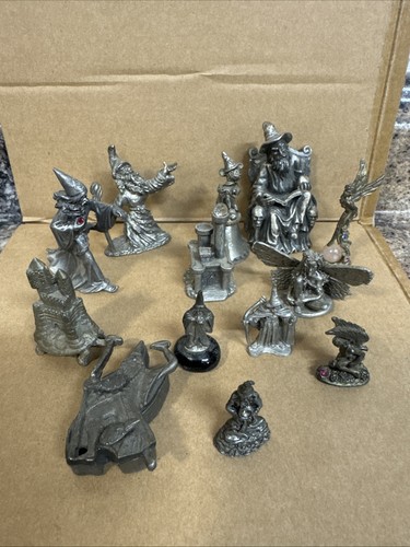 Lot Of  13 Pewter Wizard Figurines With Crystals 1980’s