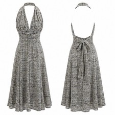 Citrine Halter Dress 100% Silk Halter Backless Knee Length Tie Sash Going Out