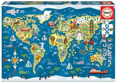 Kinderpuzzle Weltkarte | 200 Teile Lernpuzzle | Weltkarte Kinder, Landkarte ...