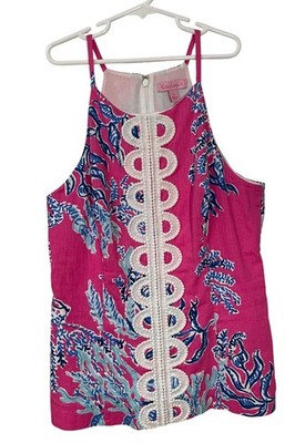 Lilly Pulitzer Top Women s 4 Annabelle Preppy Resortwear Colorful Pink Blue
