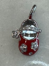 Aaron Basha Diamond Baby Shoe 18K White Gold Red Enamel. Fine Jewelry .26 Carat