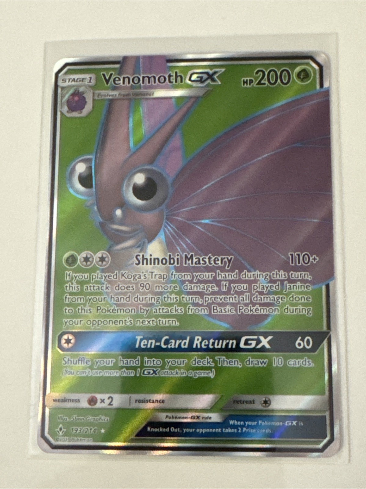 Venomoth GX - 193/214 - Pokemon Unbroken Bonds Sun & Moon Full Art Rare Card NM