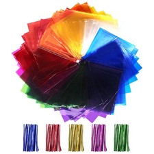 160 Pcs Cellophane Sheets Multicolored See Through Colorful Sheets With Twist Ti