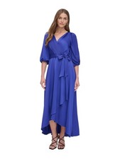 DKNY Womens Blue Self Tie Belt Lined Asymmetrical Balloon Sleeve Dress 10