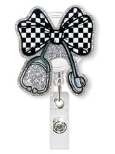 Retractable Nurse Badge Reel Stethoscope Bow Glitter ID Holder 24  Cord