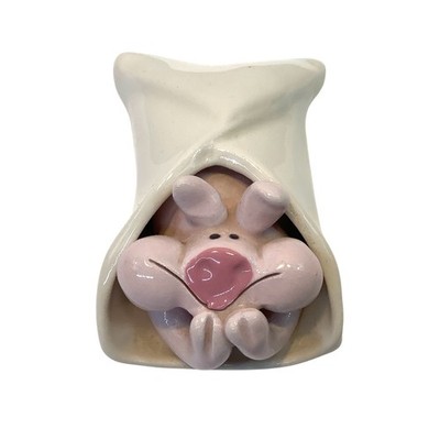 Vtg. Pig In A Blanket Ceramic Figurine Signed By Janice Hester 1970 s
