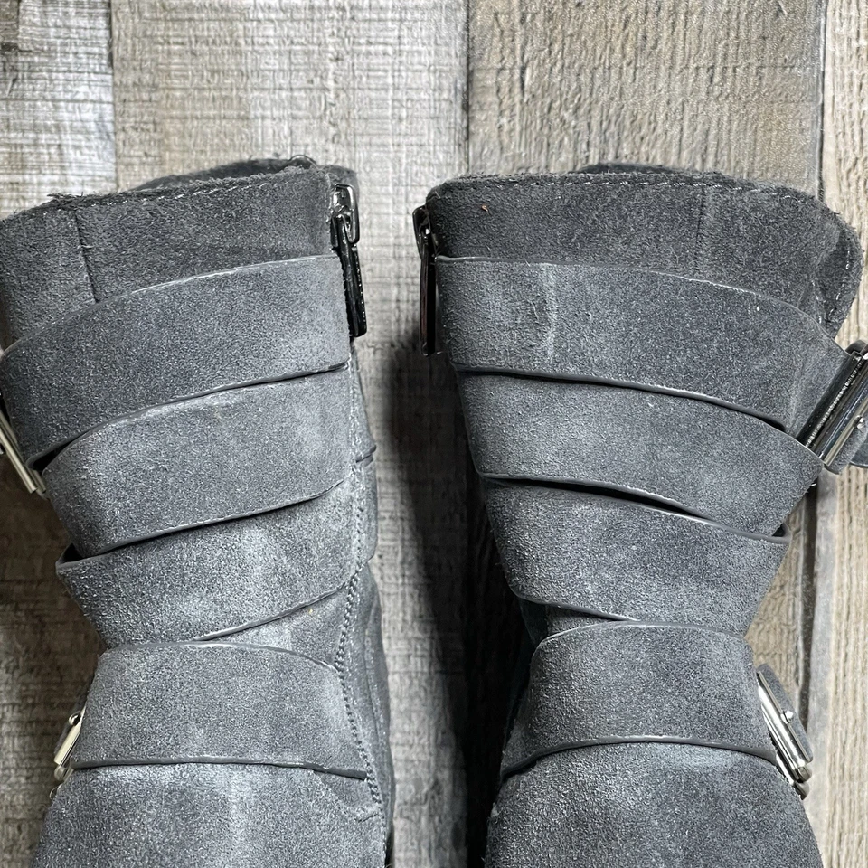 Mujeres Vince Camuto Webey Gris Gamuza Hebilla Arnés Moto Motociclista Botas Talla 7 M Foto 4 de 4