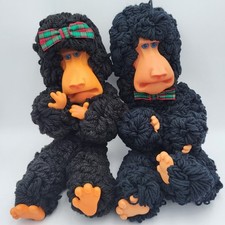 Two Vintage Hand Made Yarn Monkey Plush Toy Doll, Bendable or Poseable 20"/18"