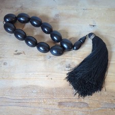 Huge Antique Chunky Black Bakelite Beads Necklace Heavy Phenolic Resin Vintage