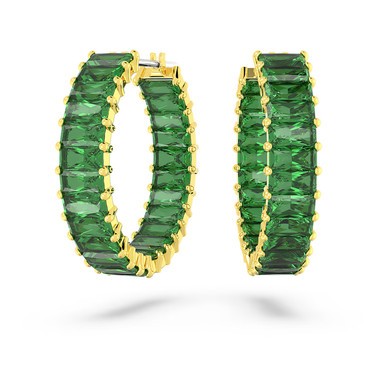 Swarovski Matrix Hoop Earrings, Baguette Cut, Green, Gold-Tone Plated 5658651