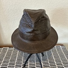 Vintage Unbranded Brown Leather Fedora Hat Good Preowned Condition no Size Tag