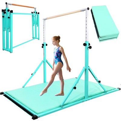 PreGymnastic Foldable Gymnastics Bar & Mat, 5.6FT Folding Horizontal Bars