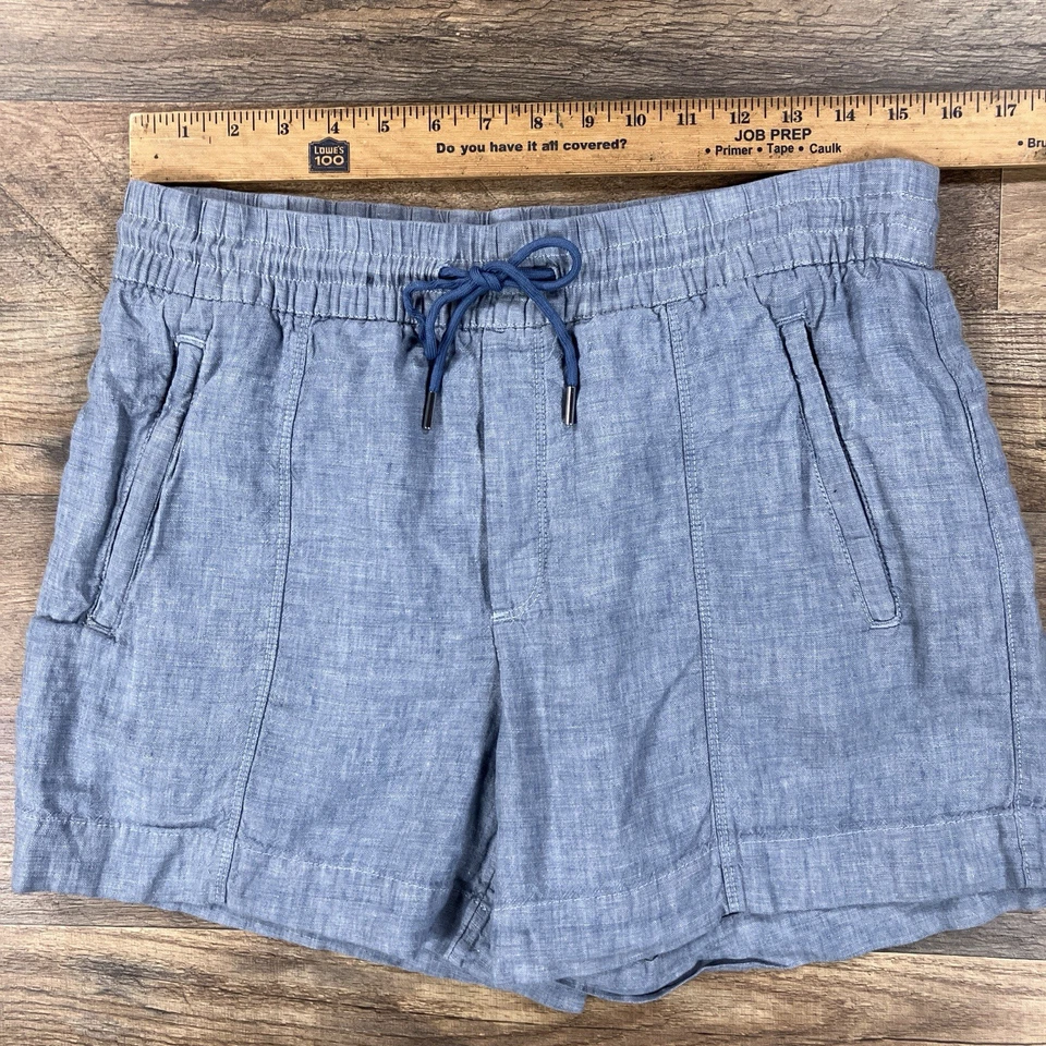 Pantalones Cortos Athleta Mujer 8 Azul 100% Lino Cintura Elástica Verano Piscina Playa Foto 4 de 4