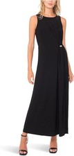 Vince Camuto Women's Medium Black Crew Neck Gathered Twist Maxi W/Gold Ring NWT
