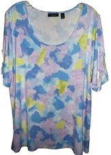 🦋💎💥SUSAN GRAVER Weekend💥💎🦋  Cool Touch Elbow Sleeve Print Top Stretch L