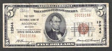 1929 $5 NATIONAL BANKNOTE ~ ALGONAC, MICHIGAN ~ ST. CLAIR COUNTY ~ RARE