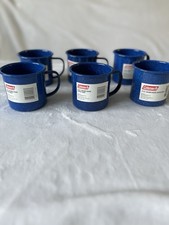 Lot of 6 Coleman 10oz Enameled Coffee Mugs Blue Speckled Enamelware Camping Cup
