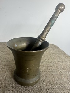 Antique Heavy Solid Brass Mortar And Pestle Large Pharmacy Apothecary 4lbs