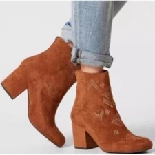 Womens Suede Ankle Boots Embroidered Block Heel Zip Western Boho billabong 7.5