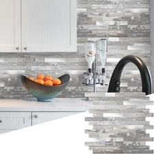 Light Rustic Peel and Stick Wood Metal Backsplash Tiles - 10 Sheets, 12"x12
