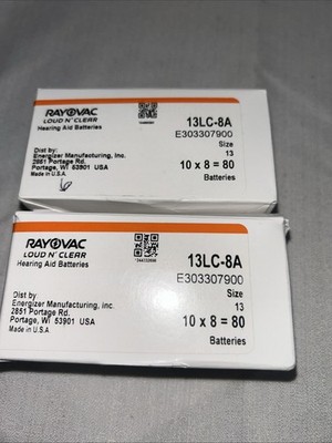 RAYOVAC LOUD N' CLEAR 13LC-8A Hearing Aid Batteries Size 13 Qty 128 Exp 2027