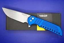 Pro-Tech / DROP* Mordax Milled Blue Aluminum Handle, Stonewash CPM-20CV Blade