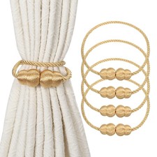 4Pcs Magnetic Curtain Tieback, Decorative Weave Curtain Tie Back, Gold