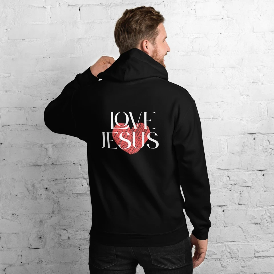 Sudadera con capucha unisex de algodón Love Jesus Foto 2 de 4